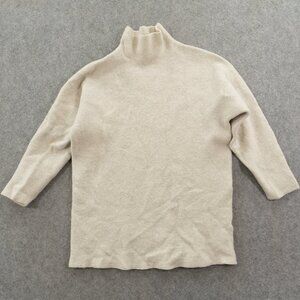 Babaton Sweater Womens Small 3 Beige Knit Merino Wool Pullover Mock Neck